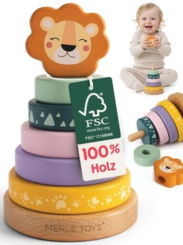 Merle Toys® Dřevěná stohovací věž pro děti od 1 roku,…