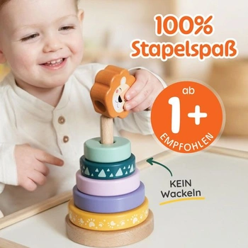 Merle Toys® Dřevěná stohovací věž pro děti od 1 roku, Dětská stohovací věž, dřevo, 100% FSC, Lev