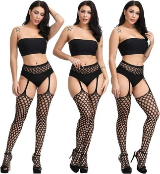 DRESSHOW 6dielne sexy elastické sieťované pančuchy s podväzkovým pásom, pančuchami a pančuchami