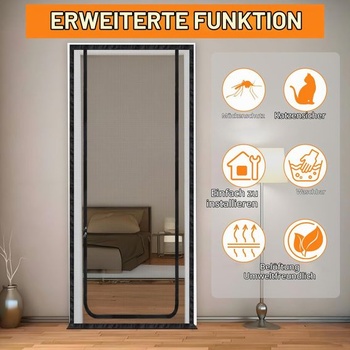 DBREAKS Sieťka pre mačky s mriežkou na balkónové dvere na zips 111 cm x 224 cm čierna Vhodná veľkosť