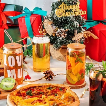 Sada 10 plechoviek na pivo LATERN, 4 poháre na ľadové pitie v tvare plechovky s objemom 600 ml so 4