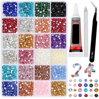Súprava Bedazzler s lepidlom, 4000 kamienkových nechtov, 24 farieb, 3–4 mm