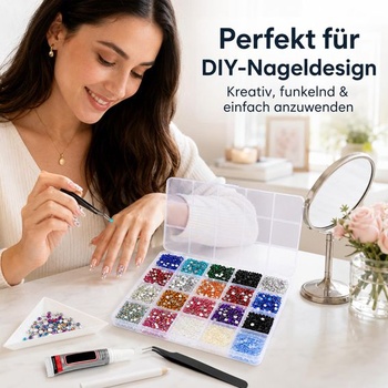 Súprava Bedazzler s lepidlom, 4000 kamienkových nechtov, 24 farieb, 3–4 mm