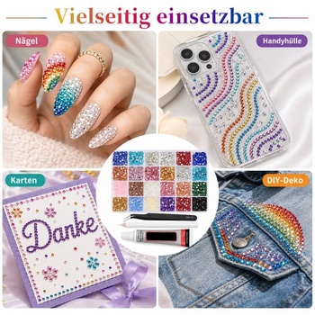 Súprava Bedazzler s lepidlom, 4000 kamienkových nechtov, 24 farieb, 3–4 mm