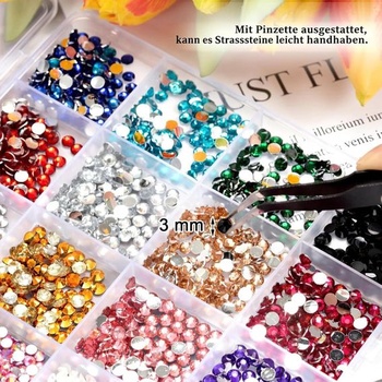 Súprava Bedazzler s lepidlom, 4000 kamienkových nechtov, 24 farieb, 3–4 mm