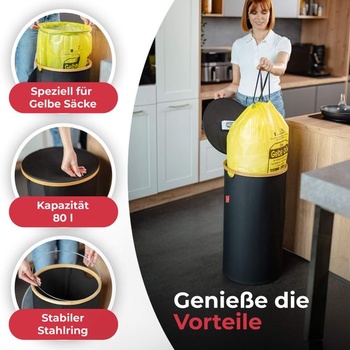 Stojan na žlté tašky Levio® s vekom – Držiak a stojan na odpadkové vrecia [80 l s filtrom zápachu] –