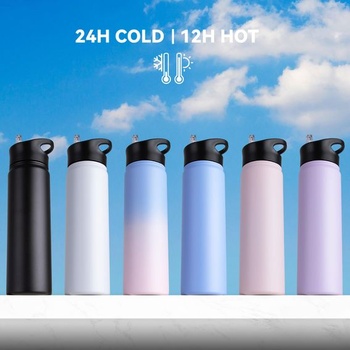 Nerezová fľaša na vodu - 750 ml - so slamkou, nepriepustná, vhodná na sýtené nápoje, termoska bez BPA