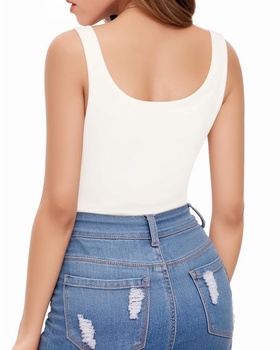 Dámský top bez rukávů s krátkým rukávem a výstřihem do U, letní outfit, elegantní sexy, slim fit,