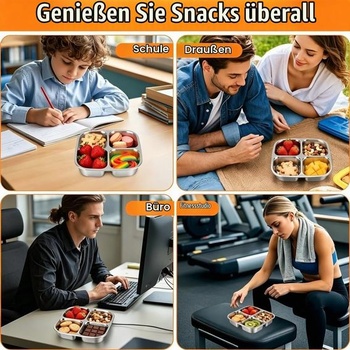 Sada 3 nerezových krabičiek na desiatu, objem 600 ml, nepriepustné obedové krabičky pre deti i