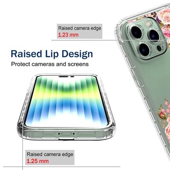 Ochranný kryt pre iPhone 14 Pro Max s tvrdeným sklom - Puzdro s kvetinovým vzorom, kompletné