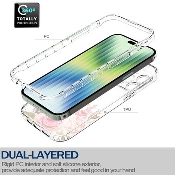 Ochranný kryt pre iPhone 14 Pro Max s tvrdeným sklom - Puzdro s kvetinovým vzorom, kompletné
