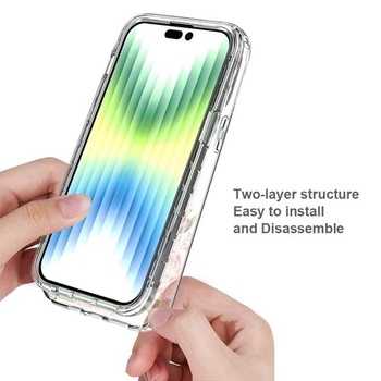 Ochranný kryt pre iPhone 14 Pro Max s tvrdeným sklom - Puzdro s kvetinovým vzorom, kompletné