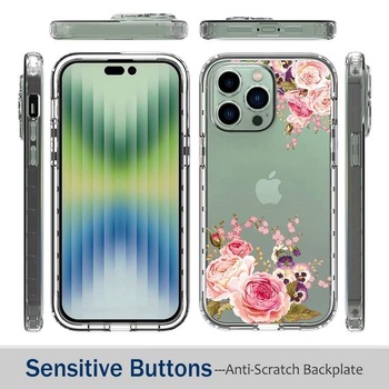 Ochranný kryt pre iPhone 14 Pro Max s tvrdeným sklom - Puzdro s kvetinovým vzorom, kompletné