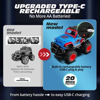 Tecnock Mini RC auto pre deti, diaľkovo ovládané auto 1:32 s batériou typu C, robustný mini RC