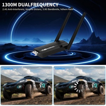 USB WLAN adaptér pre PC - internetový adaptér 1300 Mbps USB 3.0 dvojpásmový