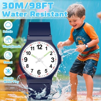 Detské hodinky, vodotesnosť 30M, mäkký TPU remienok, tmavo modré