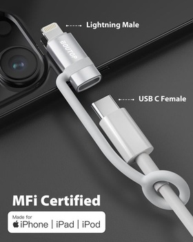 BOUTOP 2 kusy 36W USB-C na Lightning adaptér [certifikovaný MFi] strieborný
