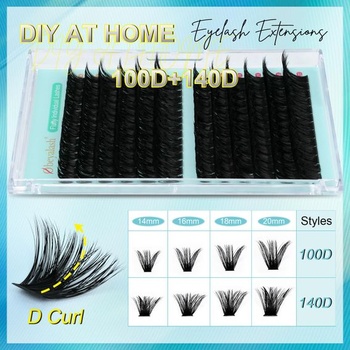 Husté predĺženie Wimpern D Curl 100D+140D riasové klastre 168 ks Objemové Wimperextensions