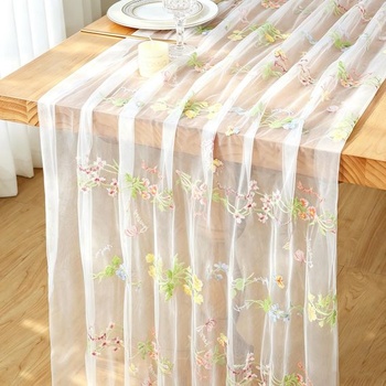 Obrus ​​z gázy, kvetinový vzor, ​​75x300cm, svadobné dekorácie, dekorácie na stôl, modrobiela