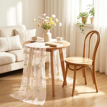 Obrus ​​z gázy, kvetinový vzor, ​​75x300cm, svadobné dekorácie, dekorácie na stôl, modrobiela