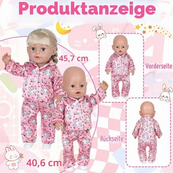 Oblečení pro panenky 43 cm, 6dílná spací sada s motivem zajíčka: spací pytel, maska na oči,