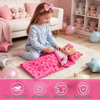 Oblečení pro panenky 43 cm, 6dílná spací sada s motivem zajíčka: spací pytel, maska na oči,