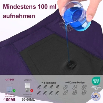 Inkontinenční kalhotky pro ženy, savost 100 ml, nepropustné a pratelné inkontinenční kalhotky,