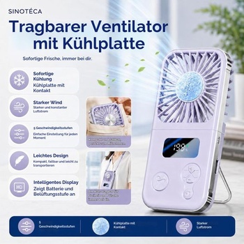 Ručný ventilátor s chladiacou doskou, prenosný mini ventilátor s batériou, 5 rýchlostí vetra,
