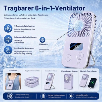 Ručný ventilátor s chladiacou doskou, prenosný mini ventilátor s batériou, 5 rýchlostí vetra,