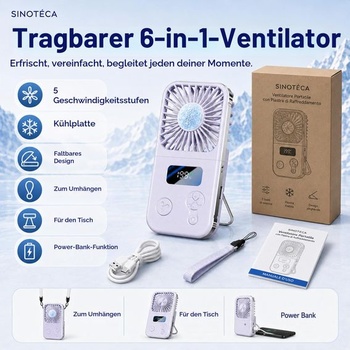 Ručný ventilátor s chladiacou doskou, prenosný mini ventilátor s batériou, 5 rýchlostí vetra,