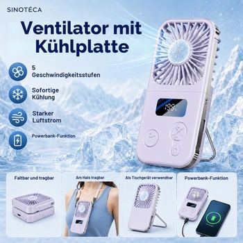 Ručný ventilátor s chladiacou doskou, prenosný mini ventilátor s batériou, 5 rýchlostí vetra,