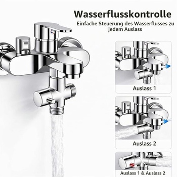 3cestný přepínací ventil, přepínací ventil sprchy, T-adaptér z masivní mosazi s chromovaným
