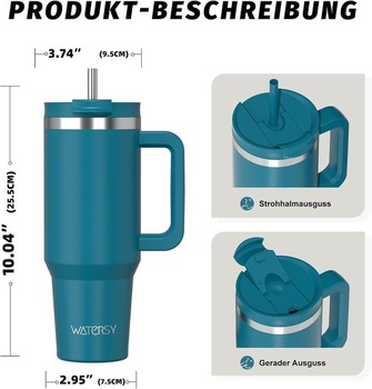 Termohrnek WATERSY 1,2 l se 2 brčky, nepropustný hrnek na kávu s sebou, vakuově izolovaný se