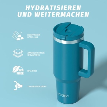 Termohrnček WATERSY 1,2 l s 2 slamkami, nepriepustný hrnček na kávu so sebou, vákuovo izolovaný sa
