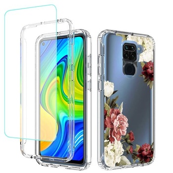 Ochranný kryt pre Redmi Note 9/Redmi 10X 4G s tvrdeným sklom - puzdro s kvetinovým vzorom,
