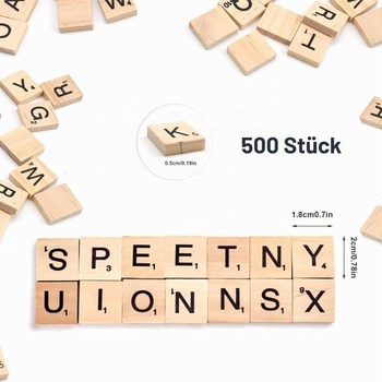 500 drevených písmen Scrabble, malé drevené písmená, 20x18x5 mm