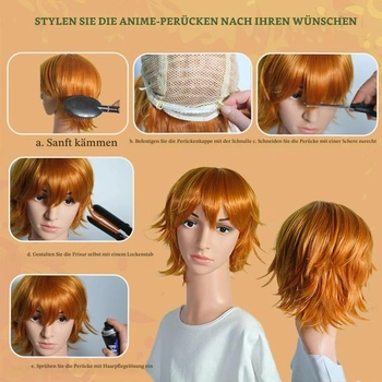 Anime paruka oranžová paruka krátká paruka muži ženy cosplay karneval