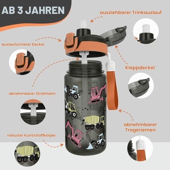 Dětská láhev na pití s brčkem, nepropustná, 600 ml - Bagger 600,0 mililitrů Bagger 1