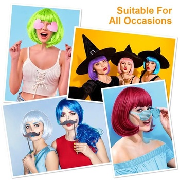 AUYAO Krátká bob paruka, 3/4 ks Barevná neonová bob paruka, Ofina Paruka Příčesky Cosplay pro noční
