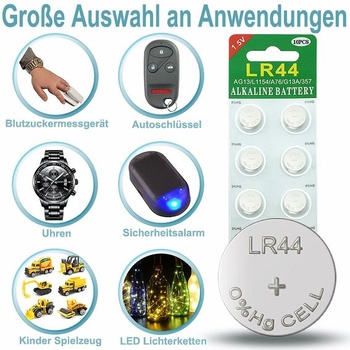 GutAlkaLi 40 kusů alkalických knoflíkových baterií AG13 LR44 1,5V bez rtuti