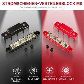 Rozvodný blok sběrnic Pindex 250AMP DC 12V-48V se 4 x M8 svorkami pro obytné automobily, lodě,