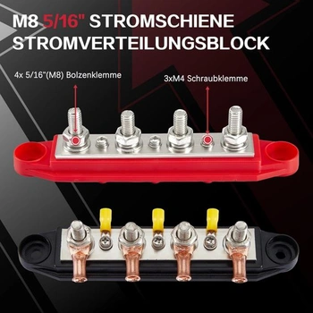 Rozvodný blok sběrnic Pindex 250AMP DC 12V-48V se 4 x M8 svorkami pro obytné automobily, lodě,