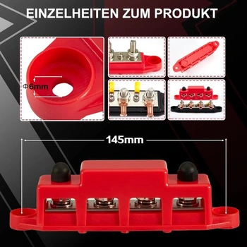 Rozvodný blok sběrnic Pindex 250AMP DC 12V-48V se 4 x M8 svorkami pro obytné automobily, lodě,