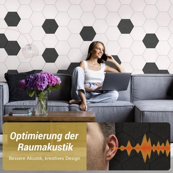 TONOR Šesťuholníkové samolepiace akustické panely, balenie 8 kusov 25x21,7x0,5 cm, zvukotesné panely
