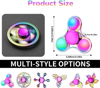 SCIONE Sada 6 kovových fidget spinnerů - duhové barvy pro dospělé i děti, s ultra otočnými ložisky