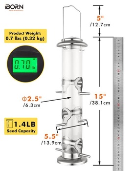 IBorn Vtáčie krmítko - 38,1 cm kovové krmítko so 6 bidielkami - závesné krmítko pre vtáky - kŕmna