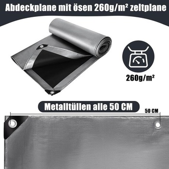 Plachta 2 x 4 m s očkami, 260 g/m², nepremokavý kryt stanu, ochranná tkanina, univerzálna, odolná