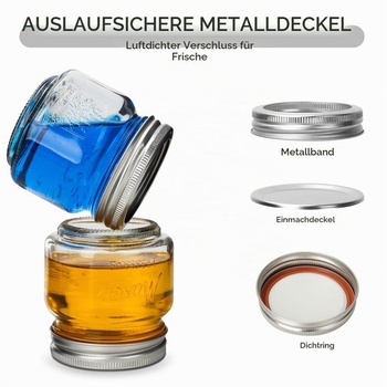 250ml balení 6 zavařovacích sklenic Mason se stříbrnými kovovými víčky, zavařovací sklenice s