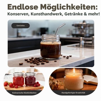 250ml balení 6 zavařovacích sklenic Mason se stříbrnými kovovými víčky, zavařovací sklenice s