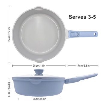 AIKENBBKK Keramická panvica 28 cm s pokrievkou, nepriľnavá - modrošedá, modrá 28 cm s pokrievkou